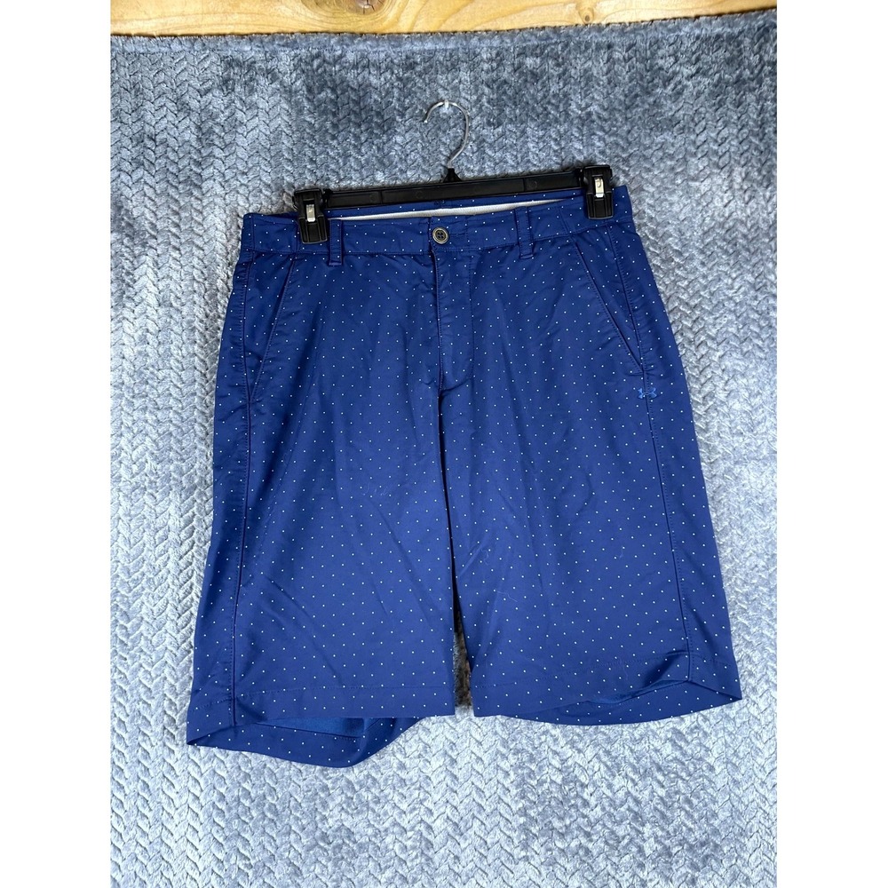 Under Armour HeatGear Shorts Mens 32 Navy Blue Loose Fit Polka Dot Logo Mid Rise